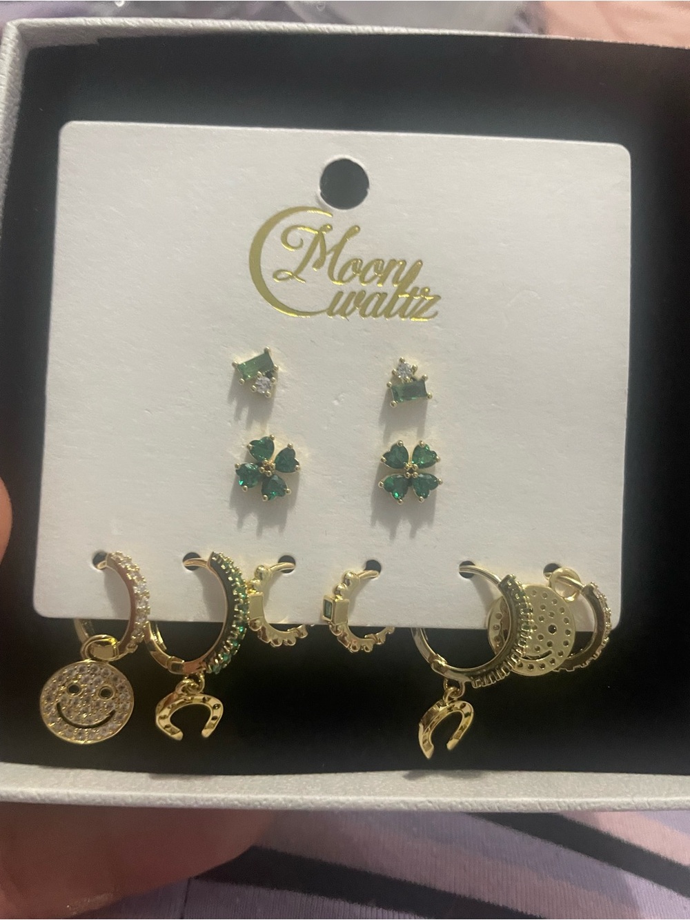 Gold and Green Earring Set - 6 Pairs
